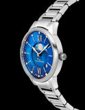 Alexander Monarch Vassilis Moon Phase Date Blue Mother of Pearl 35 MM Large Face Watch For Women - Swiss Quartz Stainless Steel Silver Band Elegant Ladies Fashion Designer Dress Watch A204B-02