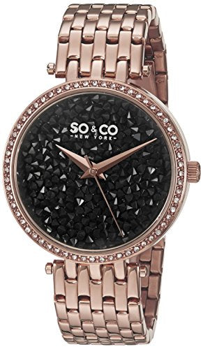 SO&CO New York Women's 5080.4 SoHo Quartz Black Crystal Filled Dial 16K Rose Tone Stainless Steel Link Bracelet Watch