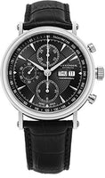 Alexander Statesman Creon Mens Stainless Steel Day Date Black Face Black Leather Band Swiss Automatic Chronograph Watch A474-01