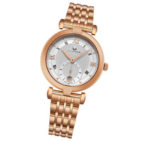 Alexander Monarch Olympias Date Silver Large Face Stainless Steel Plated Rose Gold Watch For Women - Swiss Quartz Elegant Ladies Fashion Dress Watch A202B-04