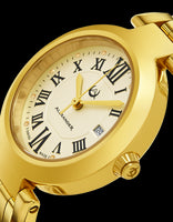 Alexander Monarch Niki Date Silver Large Face Watch For Women - Swiss Quartz Yellow Gold Plated Elegant Ladies Fashion Designer Dress Watch A203B-03