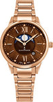Alexander Monarch Vassilis Moon Phase Date Brown Mother of Pearl 35 MM Large Face Stainless Steel Rose Gold Watch For Women - Swiss Quartz Elegant Ladies Fashion Designer Dress Watch A204B-06