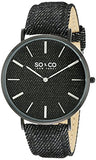 SO&CO New York Unisex 5103.4 SoHo Quartz Black Denim Leather Band Watch