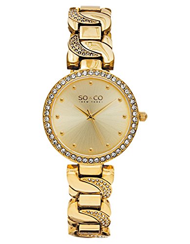 SO&CO New York Women's 5062.2 SoHo Quartz Stainless Steel 23K Gold-Tone Chain Link Crystal Accented Bracelet Watch