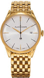 Alexander Heroic Sophisticate Bracelet Wrist Watch For Men - Silver White Dial Date Analog Swiss Watch - Stainless Steel Plated Yellow Gold Watch - Mens Designer Watch A911B-08